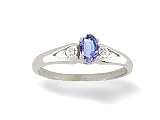 14K White Gold Genuine Oval Tanzanite and Diamond Ring