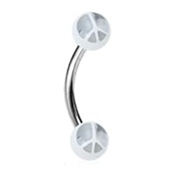 White Acrylic Peace Sign Eyebrow Ring
