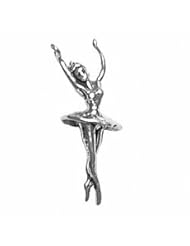 Sterling Silver 18" .8mm Wide Box Chain Necklace With Ballerina On Pointe With Arms Raised 3D Sports Pendant