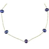 7mm Black Cultured Pearls, 14Kt Yelow Gold. Cultured Black Pearl Station Necklace