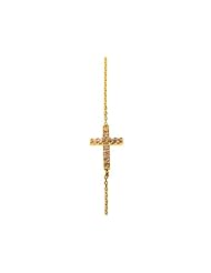 Gold Sideways Cross Necklace - Small Vermeil Cz / Pave Rhinestone Encrusted Cross Off Center