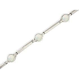 14K White Gold Genuine Round Opal Bracelet by Opal Bracelets