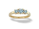 14K Yellow Gold Genuine Round Aquamarine 3-Stone Ring