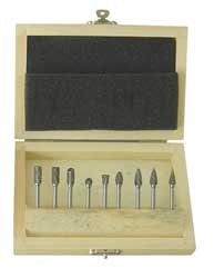 Westward 2LYR4 Carbide Bur Set, Dbl Cut, 1/8 In, 9 Pcs
