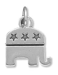 Genuine Elegante (TM) .925 Sterling Silver Republican Elephant Charm. 100% Satisfaction Guaranteed.