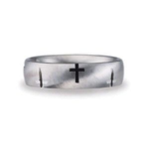 BENCHMARK'S Men's 14k White Gold Cross Wedding Band (6.00 mm)
