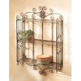 CASA CRISTINA COLLECTION 3-TIER WALL SHELF with Scroll Design, Filigree Medallion Accents and Antique Gold Finish
