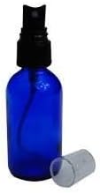 All4u Set of 10 - 2 Oz Top Quality Cobalt Blue Boston Round Glass Bottle with Black Fine Mist Sprayer + Stainless Steel Syringe