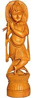 Lord Krishna Statues In Wood Carving 12 x 3 inches (njwcs024)