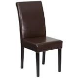 Dark Brown Leather Parsons Chair with Mahogany Finished Legs [LF-W-518-DKBRN-LEA-2-GG]