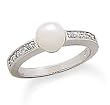 Rhodium Plated CZ/Simulated Pearl Ring