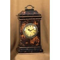 Shelf clock mini grandfather 18 inch tall dark stained finish antique face