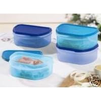 Tupperware Fridge Stackables 1 2 (half) Set of 4~2 Brilliant Blue 2 Cool Aqua by Tupperware