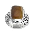 .925 Silver & Tiger's Eye Filigree Ring, Sizes 6-8