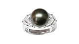 Size 5 18K white gold Elaine Black Tahitian south sea cultured pearl and diamond ring