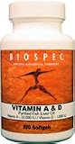 BIOSPEC VITAMIN A & D: Purified Fish Liver Oil 25,000 IU A AND 1,000 IU D. 100 Softgels