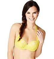 Halterneck Floral Appliqué Underwired Bikini Top
