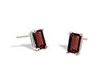 14K White Gold Genuine Emerald-cut Garnet Stud Earrings