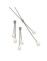 Sterling Silver Freshwater Cultured Pearl Knot 18 in. Necklace & Post Earring Set