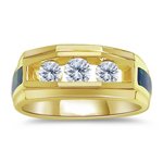 0.72 Ct Tw Mens 3 Diamond Inlaid Created Opal Band in 14K Yellow Gold