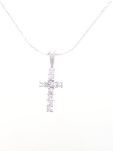 Sterling Silver CZ Lined Cross Necklace with 18 inch Snake Chain