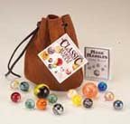 Fabricas Selectas 93836 Leather Pouch - Tan with Marbles & Game Rules