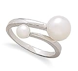 Rhodium Plated Wrap Ring with 2 Cultured Freshwater Pearls