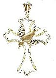 14kt Gold Open Cross with Dove Charm-PD6705