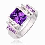 Sterling Silver Rectangle Simulated Amethyst Cubic Zirconia and Simulated Diamond CZ Ring