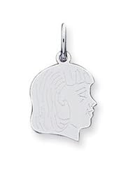 14k White Gold Etched Medium Facing Right Engravable Girl Charm