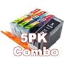 5-Pack Compatible Inkjet Cartridge Combo Without Chip for Canon Pixma iP4200, iP5200 & MP500, MP800