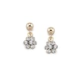 14k Yellow Gold White Crystal Flower Drop-Stud Earrings