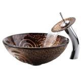 Kraus C-GV-650-19mm-10CH Luna Glass Vessel Sink and Waterfall Faucet, Chrome