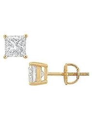 14K Yellow Gold : Princess Cut Diamond Stud Earrings â€" 2.00 CT. TW.