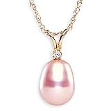 14k Gold Chain and Pink Pearl Diamond Pendant
