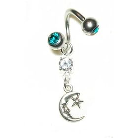 Silver Moon & Star Belly Button Ring Twisty by 