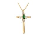 Emerald and Diamond Cross Pendant 10kt Yellow Gold
