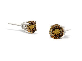 14K White Gold Genuine Round Smoky Quartz Stud Earrings