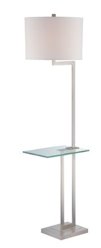 Lite Source LS-81746PS/WHT Rudko Floor Lamp with Tray Table, Polished Steel Finish, White Fabric Shade On Sale