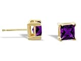 14K Yellow Gold Genuine Square Amethyst Stud Earrings