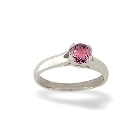 14K White Gold Genuine Round Pink Tourmaline Solitaire Ring by Jewels For Me