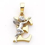 Block Letter With Angels Charm, Yellow/White Gold