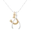 WISH FOR LUCK Lucky Horseshoe and Wishbone Pendants in Sterling Silver and Gold Vermeil on a 16" Sterling Bead Bar Chain, #8021
