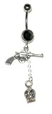 Belly Button Ring with Pistol and Skull