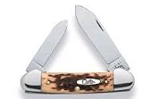 CASE CANOE CHROME VANADIUM BLADES-AMBER BONE HANDLE W/CASE SHIELD