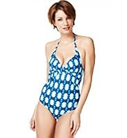 Halterneck Spotted Tie Dye Ruched Swimsuit