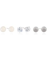 Freshwater Cultured Pearl (8 mm), Cubic Zirconia, and Sterling Silver (8 mm) Set of Three Pairs of Stud Earrings