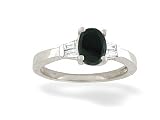 14K White Gold Genuine Oval Black Onyx and Diamond Engagement Ring