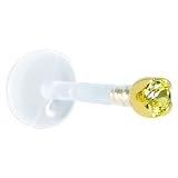 14 Gauge 3/8 Inches Solid 14KT Yellow Gold 1.5mm Genuine Yellow Diamond Bioplast Push in Labret