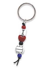 I Love Volleyball Beaded Key Chain